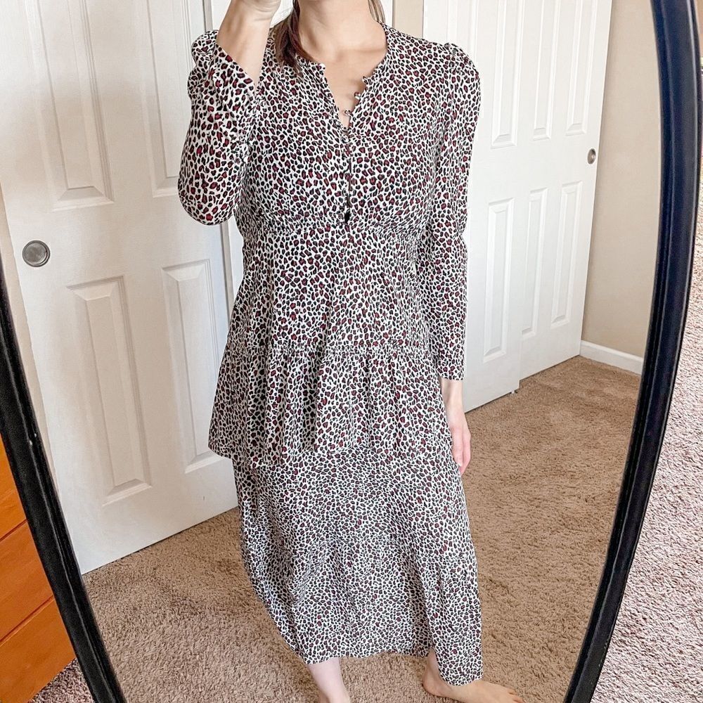 ALC Zandra Leopard Print Silk Midi Dress 6